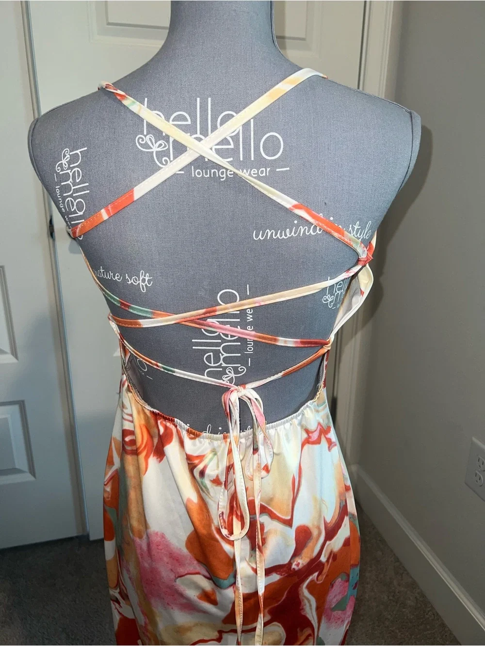Orange and Cream Abstract Slip Maxi Dress